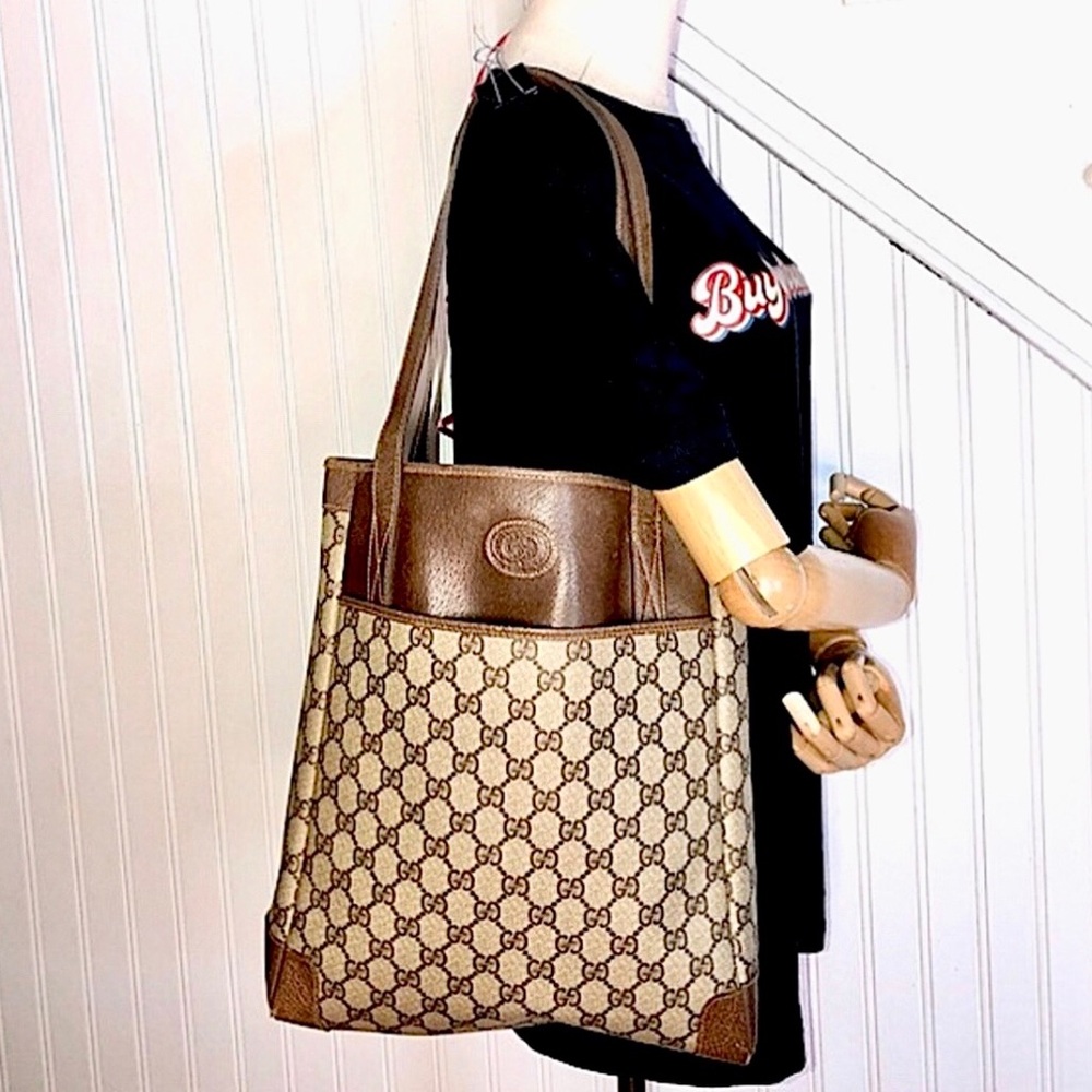 Vintage GUCCI GG Supreme Shoulder Bag Brown Leather Handles & Leather Corners - Picture 16 of 16